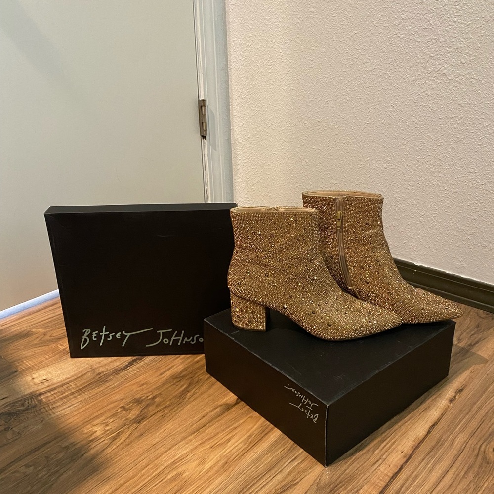 Betsey Johnson gold studded boots